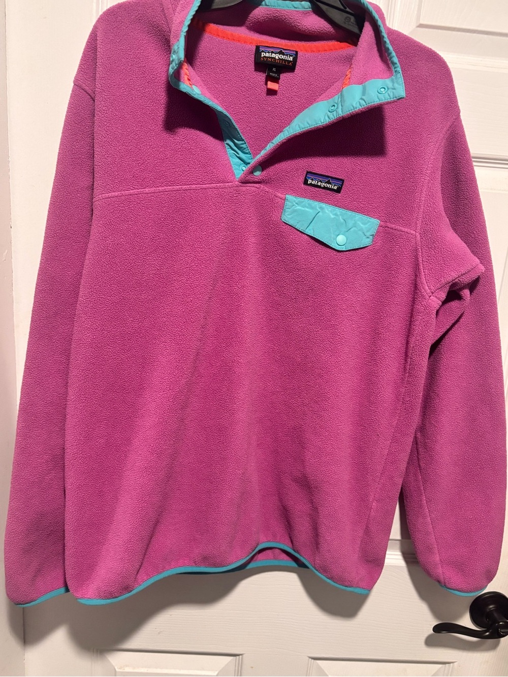 Patagonia so Pink Fleece Pullover with Teal Accents